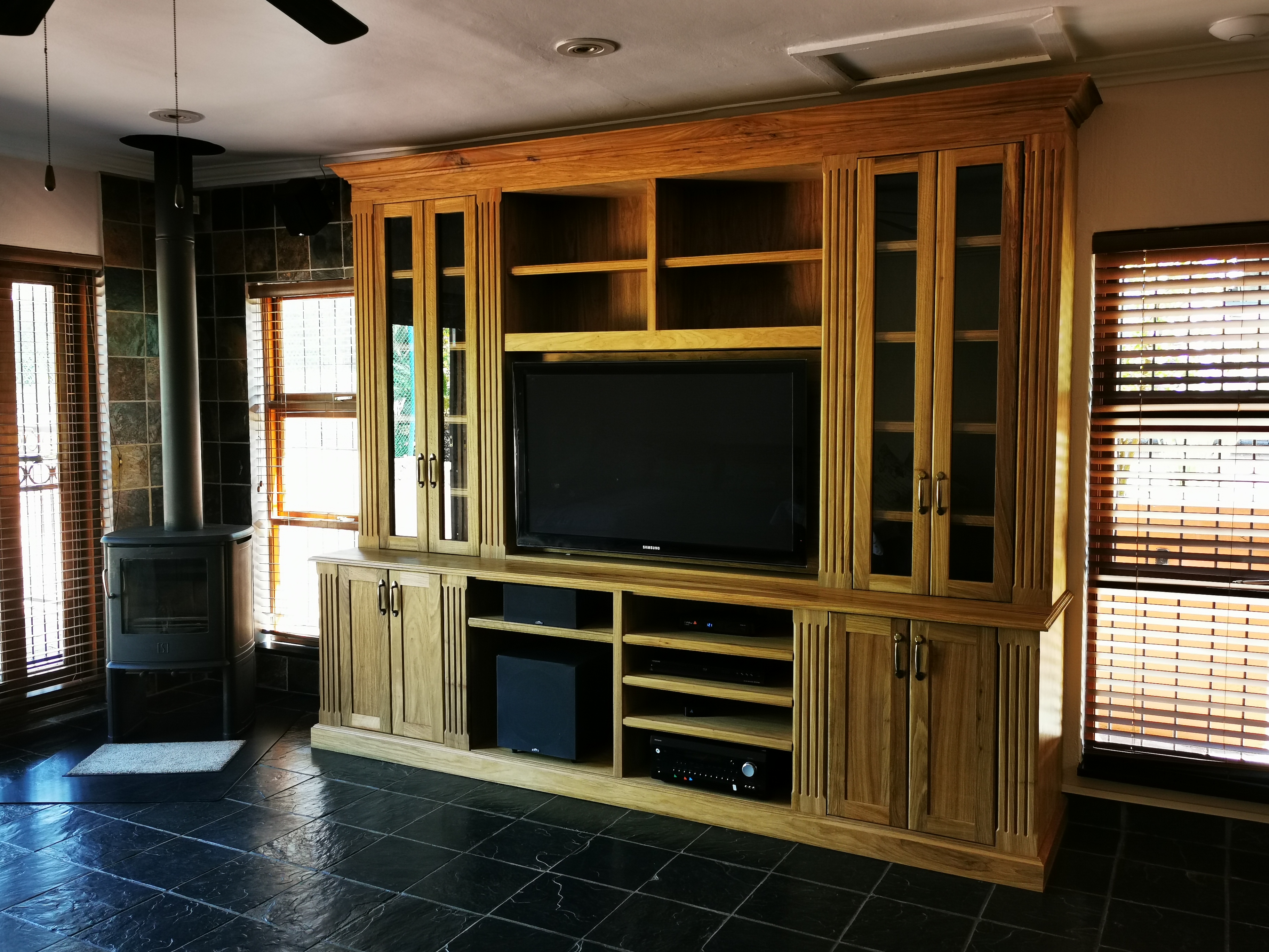 Televvion unit wall-unit custom-design carpenter secret-door brass-side bookshelf